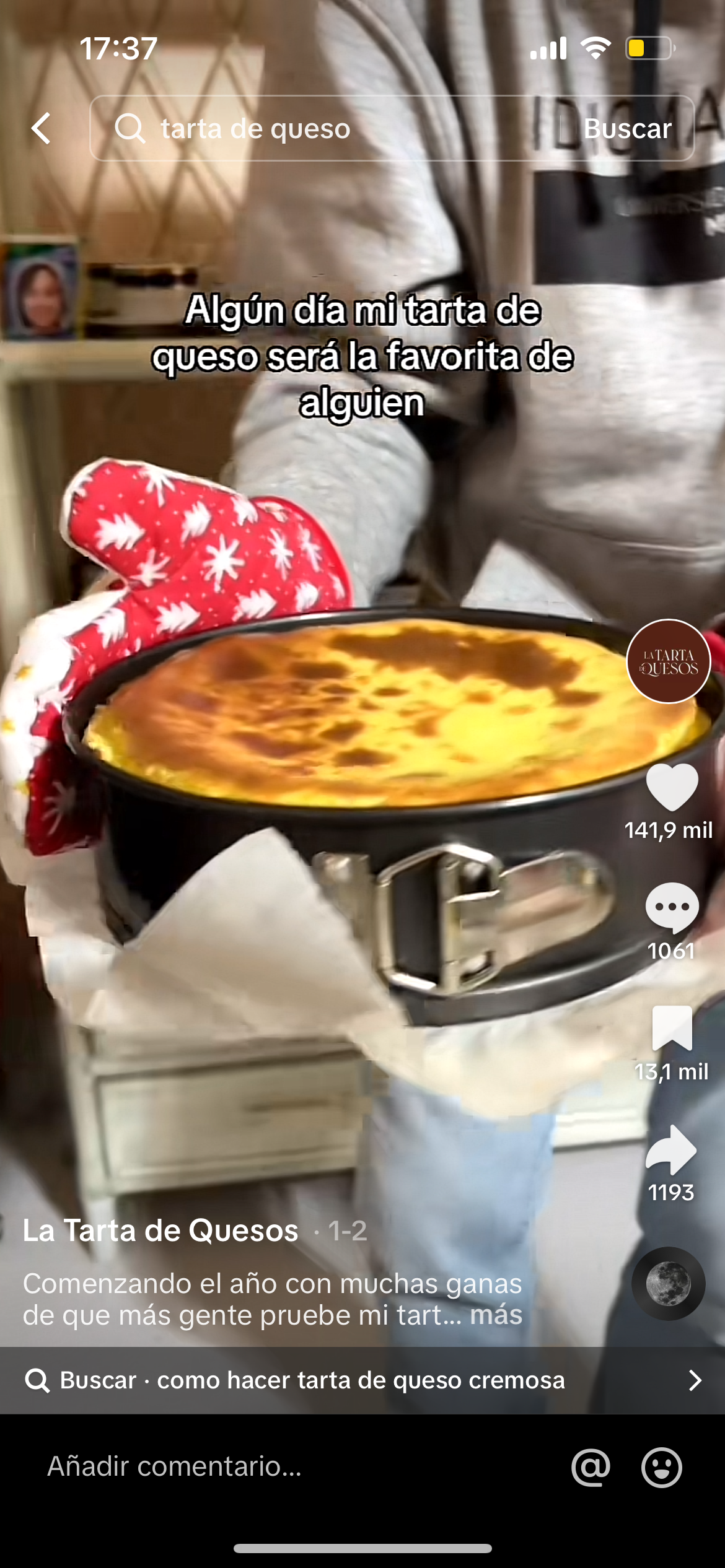 Captura de pantalla de la Tarta de quesos tradicional saliendo del horno